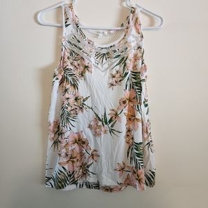 Floral split back flowy summer top from Maurice's peach, green and white